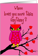 Mother Valentine’s Day Owl in Tree with Heart Leaves card