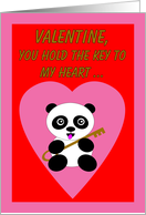 Humor Valentine’s Day Panda Bear with Key to Heart card