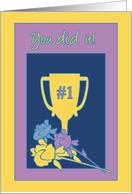 Congratulations Quitting Smoking Yellow Number OneTrophy and Bouquet card