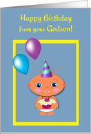 GodFather Birthday Baby with Cupcake and Balloons card