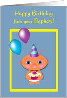 Aunt Birthday from Nephew Baby with Cupcake and Balloons card