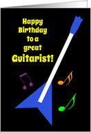 Boyfriend Musician Happy Birthday Flying V Guitar and Colourful Music Notes card