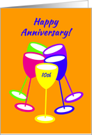 Customizable 10th Wedding Anniversary Colourful Toasting Wineglasses card
