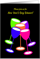 Invitation New Year’s Day Dinner Colourful Toasting Glasses card