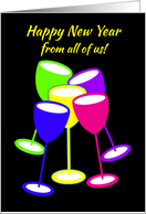 Happy New Year From All Colourful Toasting Glasses card