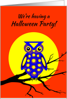 Invitation Halloween Block Party Owl With Big Yellow Moon on Branch card