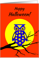 Humorous Halloween Owl W Big Yellow Moon on Tree Branch card
