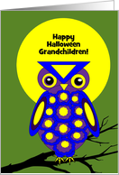Custom Halloween Owl W Big Yellow Moon on Tree Branch card