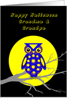 Grandparents Halloween Owl W Big Yellow Moon on Tree Branch card