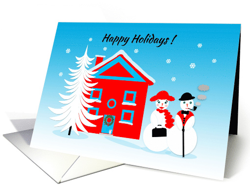 Christmas Happy Holidays from England Jolly Dressed Up Snowpeople card
