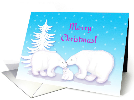 Christmas New Parents Snuggling Polar Bear Family in Snow card