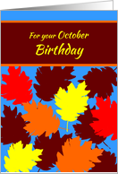 October Birthday Autumn Falling Colorful Leaves card