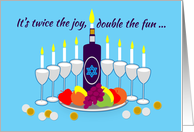 Invitation Thanksgivukkah Menorah Wine and Colorful Fruit card