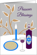 Passover Seder Table with Kosher Wine and Matzah card