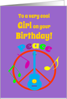 Birthday Step Daughter Peace Sign, Guitar and Music Notes card