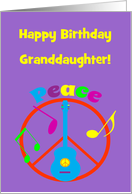 Custom Birthday Granddaughter Peace Sign, Guitar. Music Notes card