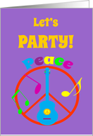 Tween Birthday Invitation Peace Sign, Guitar. Music Notes card