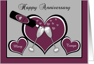 Anniversary Lesbian custom name Bubbly Champagne Toast and Hearts card