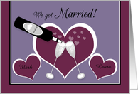 Marriage Announcement Custom Name Champagne Toast and Hearts card
