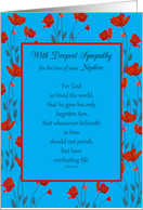 Sympathy Nephew Religious Scripture John 3:16 in Red Poppy Frame card