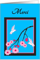 French Thank You White Hummingbirds on Cherry Blossoms card