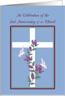 Church 2nd Anniversary Cross, Lilacs and White hummingbirds card