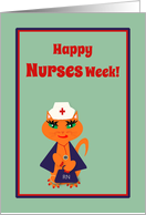 Nurses Week for Friend Cute Kitty Cat Nurse with Cap and Bag card