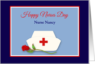 Nurses Day for Custom Name Nurses Cap w Red Rose Illustration card