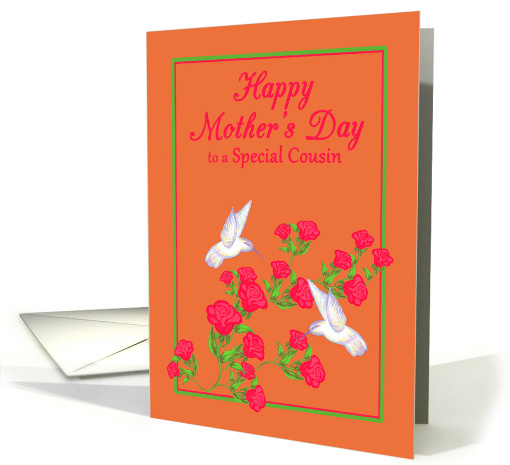 Mother's Day Cousin White Hummingbirds and Pink Roses card (1263158)