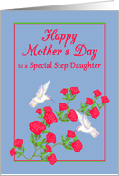 Mother’s Day for Step Daughter White Hummingbirds and Pink Roses card