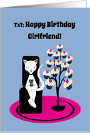 Lesbian Birthday Humor Funny Texting Cat with Cupcake Tree card