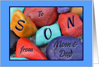 Birthday for Son from Parents Colorful Painted Rocks card