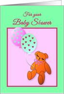Baby Shower for Baby Girl Teddy Bear with Balloons card