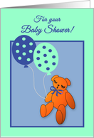 Baby Shower for Baby Boy Teddy Bear with Balloons card