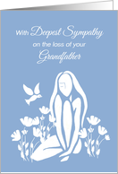 Sympathy for Grandfather White Silhouetted Girl w Poppies and Dove card