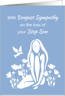 Sympathy for Step Son White Silhouetted Girl w Poppies card