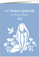 Sympathy Death of Cat White Silhouetted Girl w Poppies card