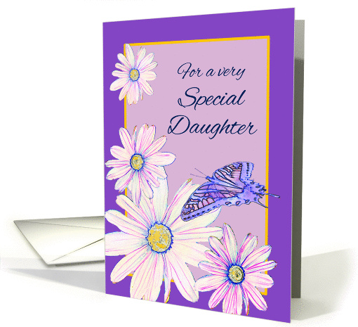 Congratulations Daughter Stylistic Daisies and Butterfly card