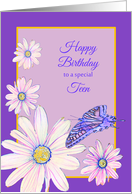 Birthday Teen Stylistic Daisies and Butterfly card