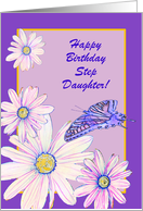 Custom Relation Birthday Stylistic Daisies and Butterfly card