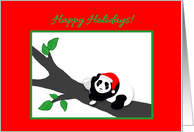 Christmas Panda Bear w Santa Hat and Glass of Wine card
