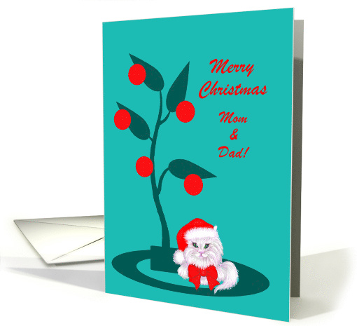 Christmas Customizable White Cat in Santa Hat card (1328424)