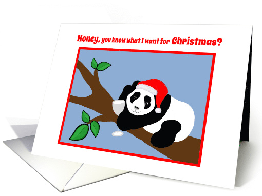Christmas Husband Humor Panda Bear in Santa Hat with Wine card