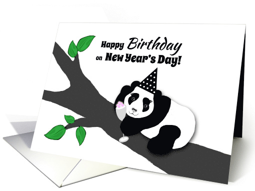 New Year's Birthday Panda Bear in Hat w Champagne Toast card (1338170)