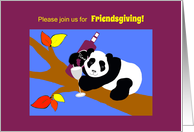 Invitation Friendsgiving Panda Bear w Wine Toast in Tree card