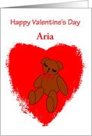 Custom Name Baby’s Valentine’s Day Bear in Red Heart card