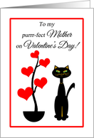 Mother Valentine’s Day Cat with Red Heart Tree card