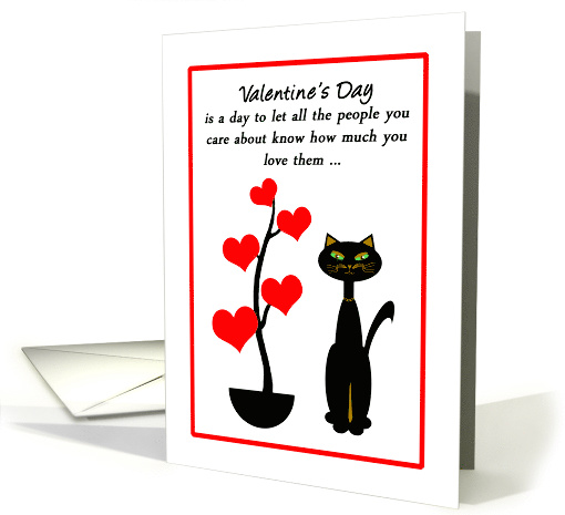 Teen Tween Valentine's Day Cat with Red Heart Tree card (1356296)