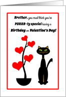 Brother Valentine’s Day Birthday Cat with Red Heart Tree card