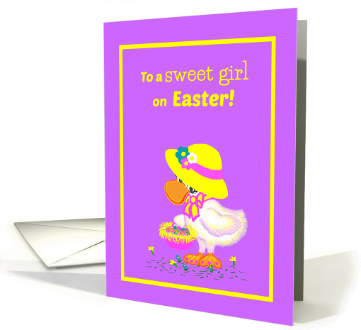 KidsGirl Easter Cute Duck w Bonnet and Basket card (1361622)